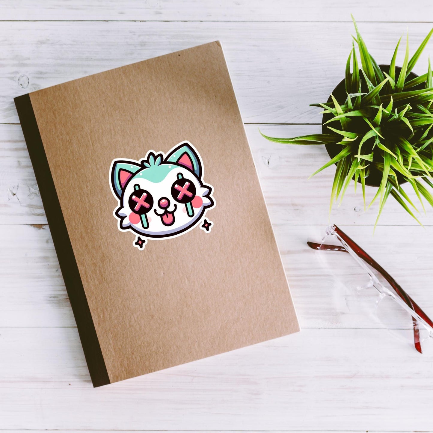Creepy Cute Weird Kitty Vinyl Sticker Weirdcore Clowncore Pastel Grunge Goth Clown Cat Waterproof Sticker
