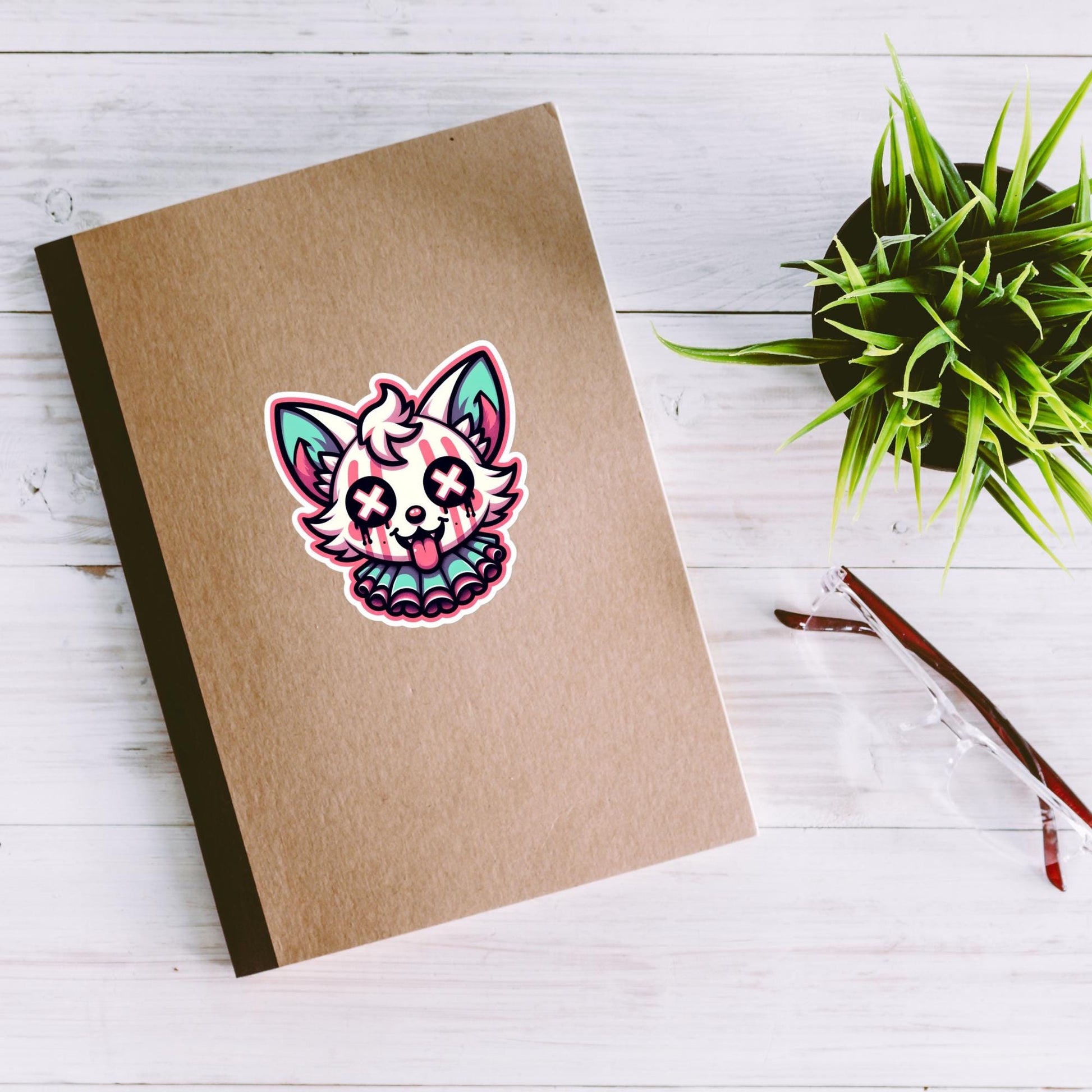 Creepy Cute Weird Gore Fox Clown Vinyl Sticker Weirdcore Clowncore Pastel Grunge Goth Clown Animal Waterproof Sticker