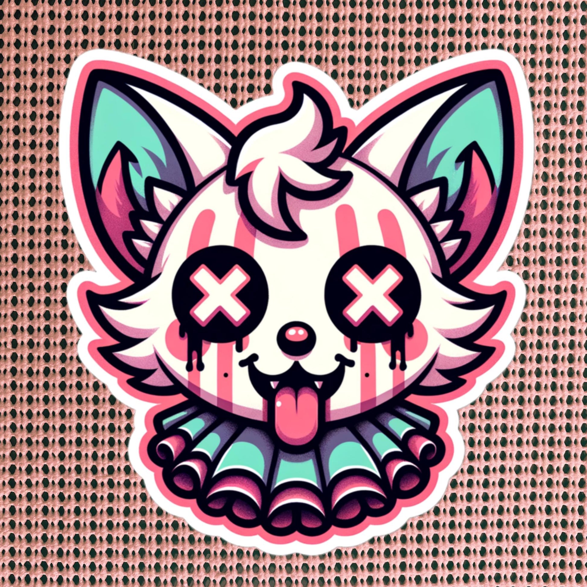 Creepy Cute Weird Gore Fox Clown Vinyl Sticker Weirdcore Clowncore Pastel Grunge Goth Clown Animal Waterproof Sticker