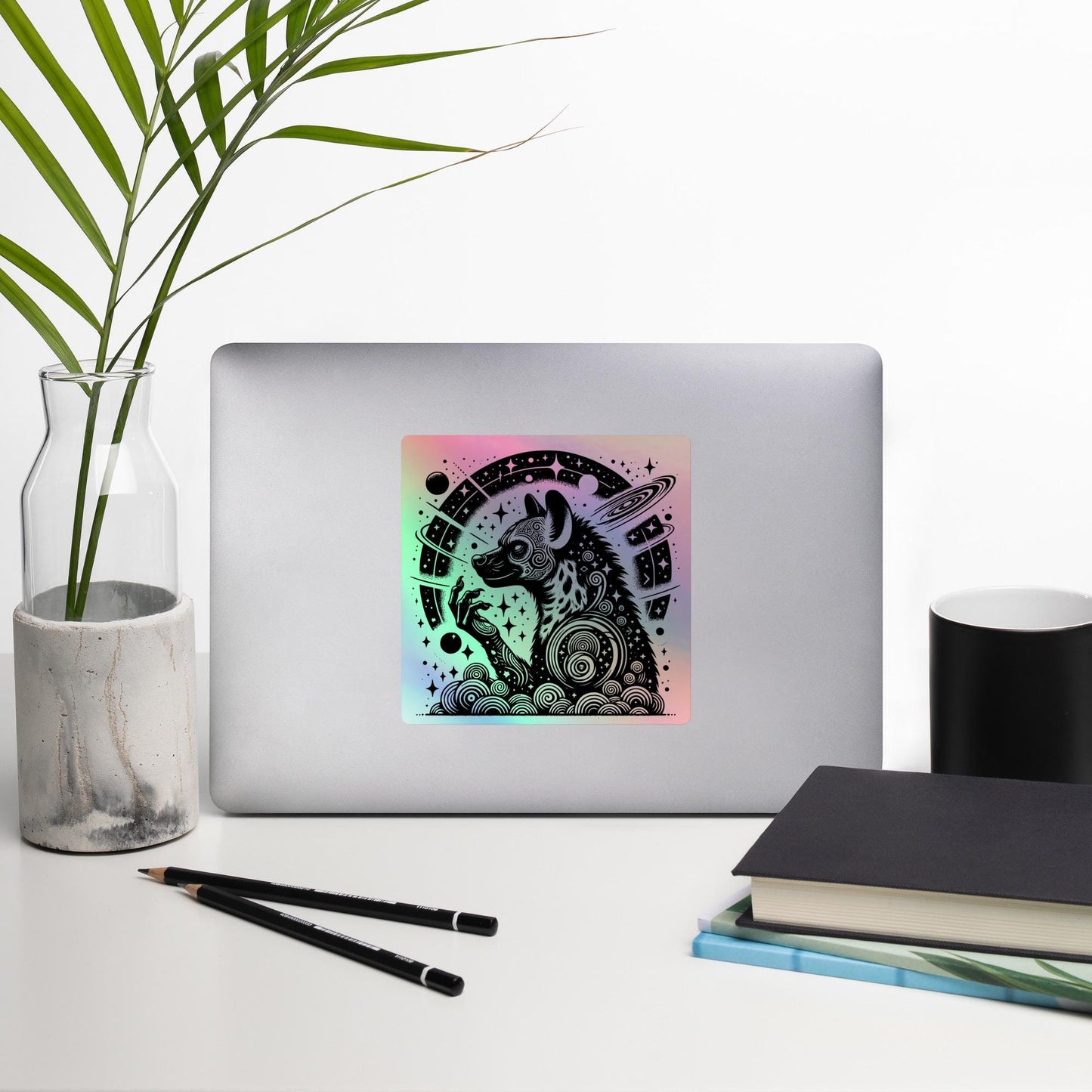 Trippy Weirdcore Hyena Wisdom Sticker Gothic Grunge Futuristic Holographic sticker
