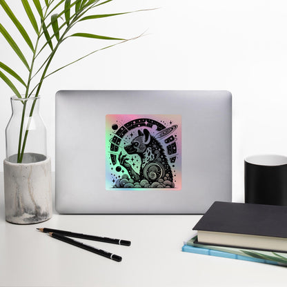 Trippy Weirdcore Hyena Wisdom Sticker Gothic Grunge Futuristic Holographic sticker