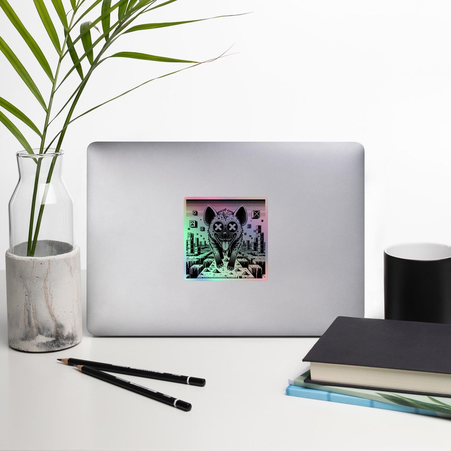Creepy Cute Pixel Hyena Hologram Sticker Dystopian Futuristic Retro Game Holographic sticker