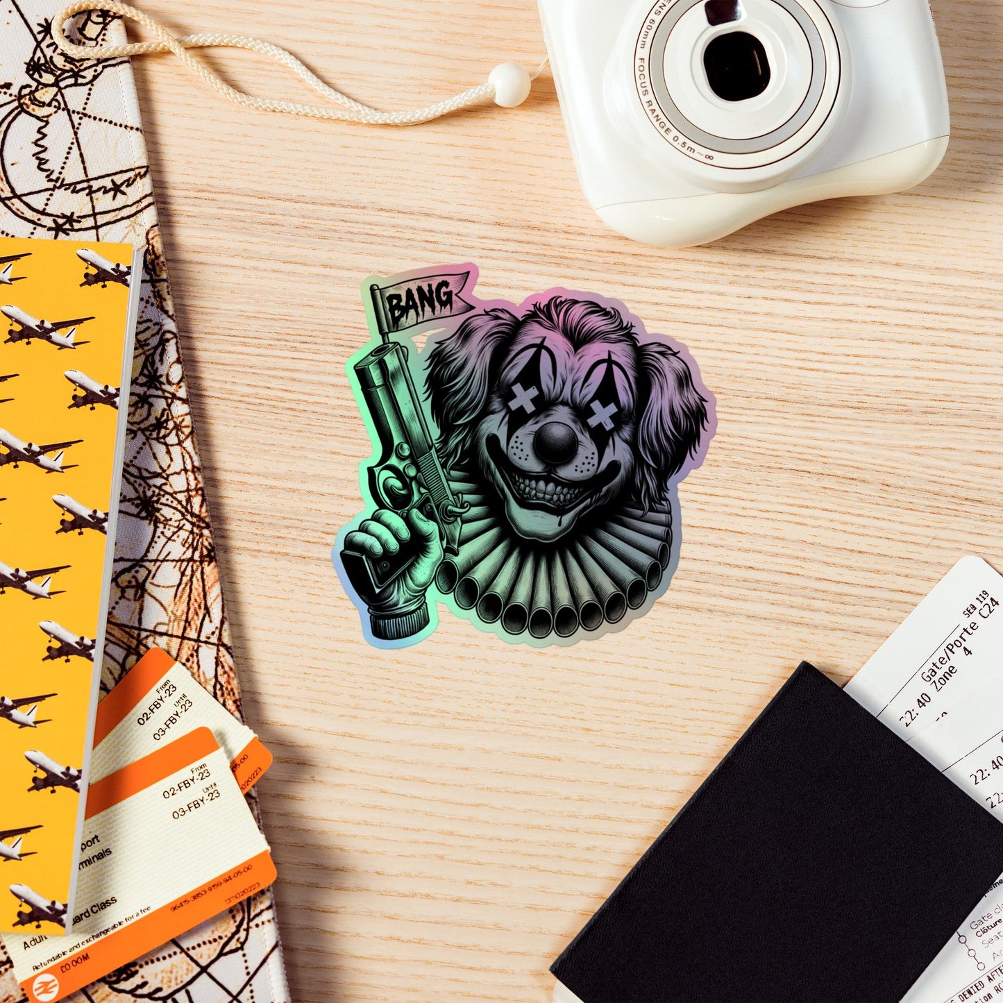 Creepy Clowncore Horror Evil Dog Clown Hologram Sticker Weirdcore Clown Grunge Goth Holographic sticker