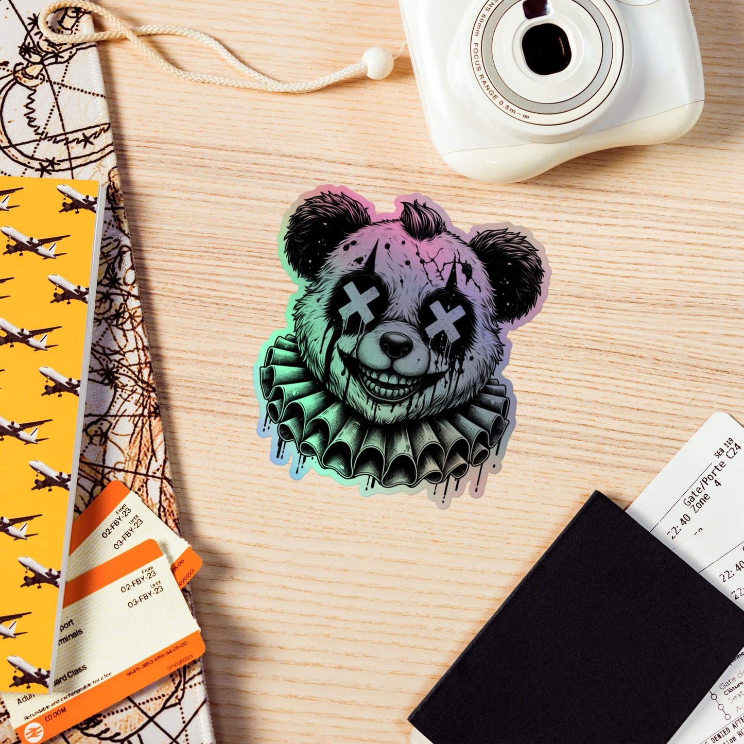 Creepy Clowncore Horror Evil Panda Bear Clown Hologram Sticker Weirdcore Clown Bear Grunge Goth Holographic sticker