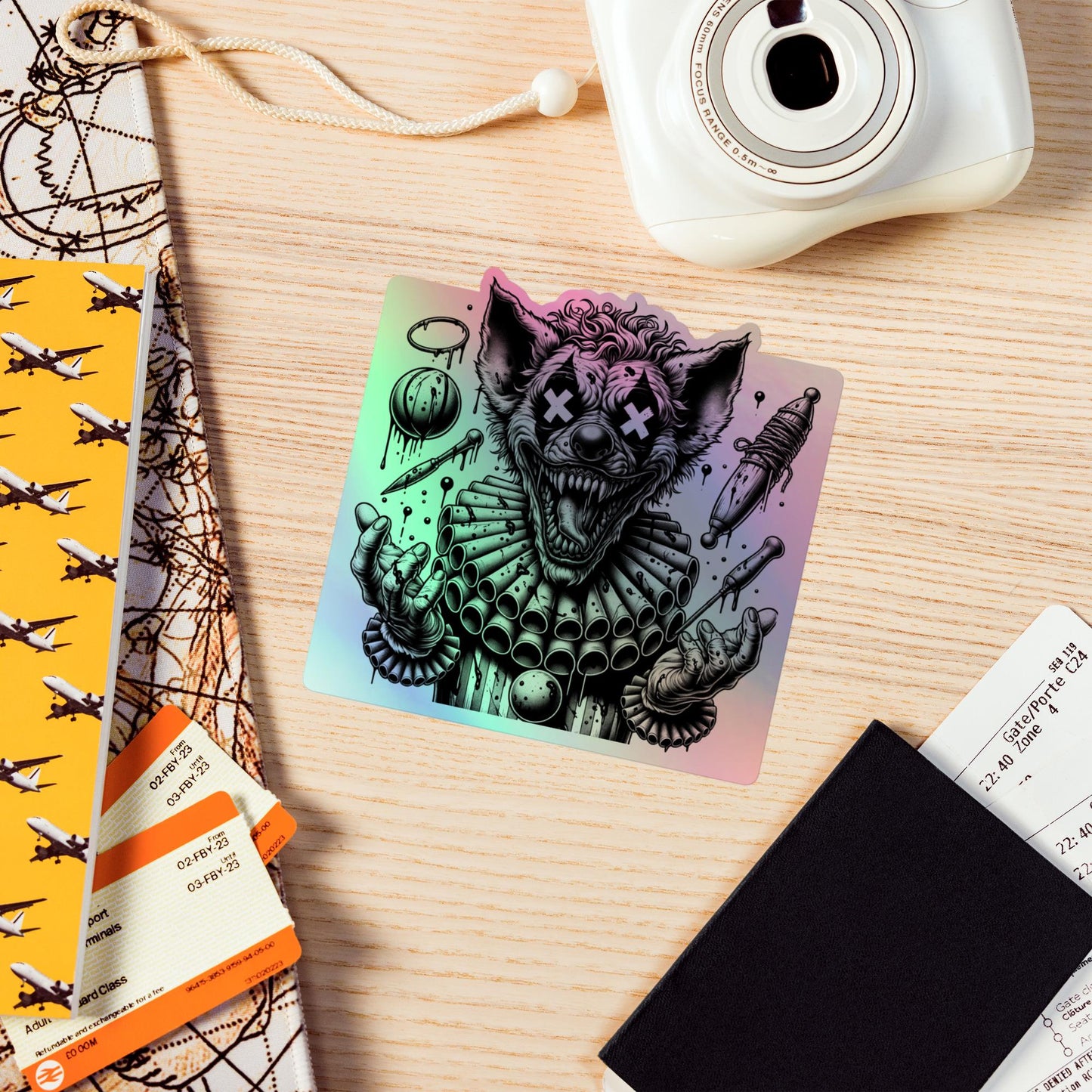 Creepy Clowncore Horror Evil Hyena Clown Hologram Sticker Weirdcore Clown Grunge Goth Holographic sticker