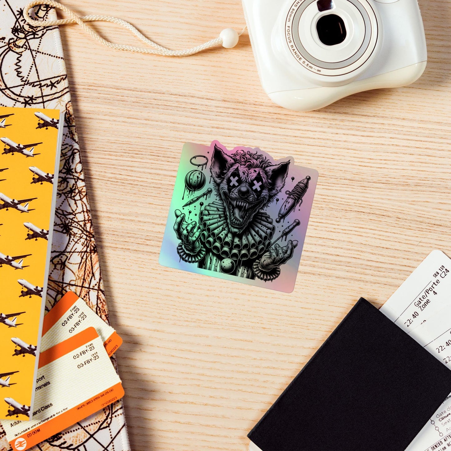 Creepy Clowncore Horror Evil Hyena Clown Hologram Sticker Weirdcore Clown Grunge Goth Holographic sticker