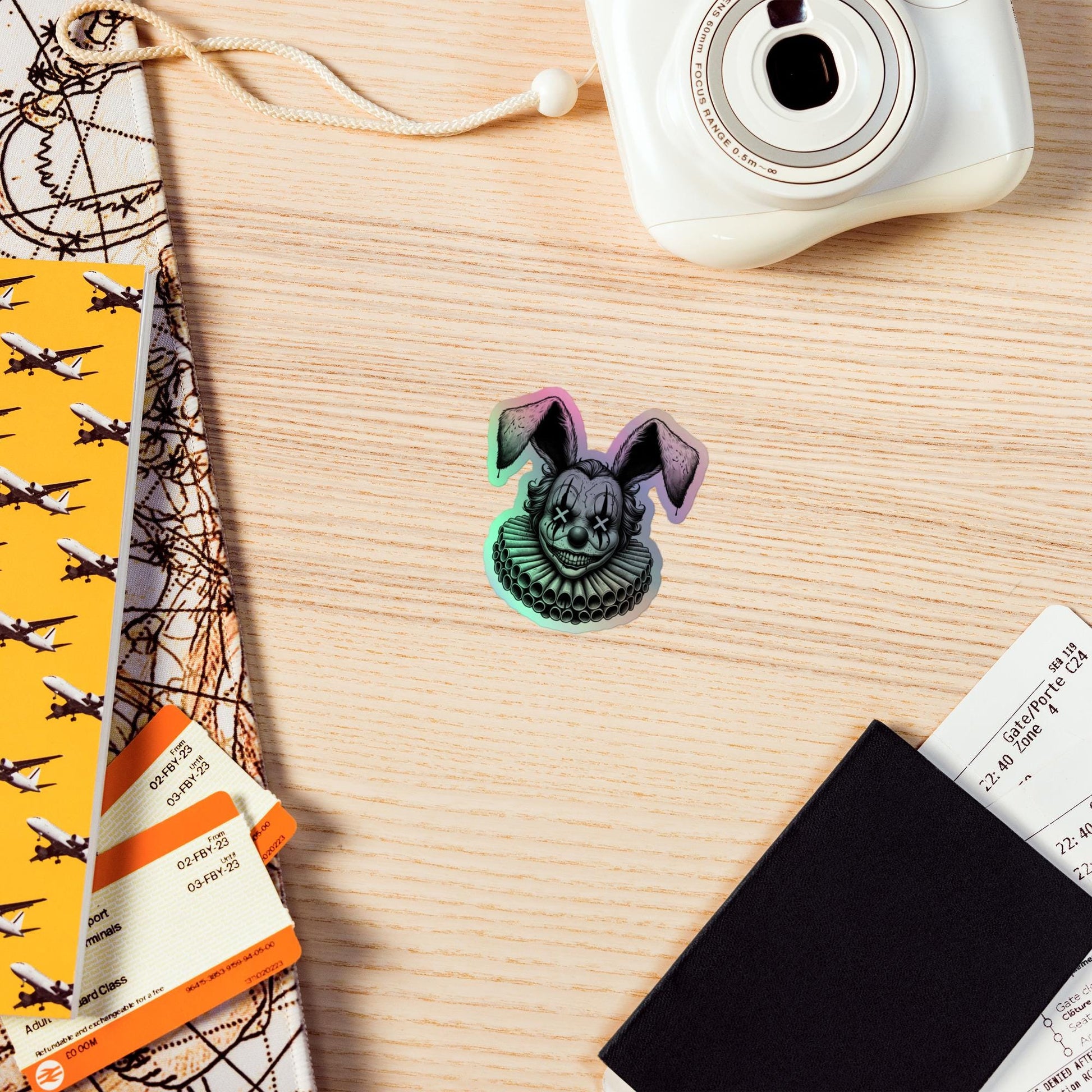 Creepy Clowncore Horror Evil Rabbit Clown Hologram Sticker Weirdcore Clown Grunge Goth Holographic sticker