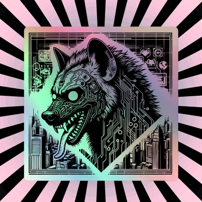 Gothic Grunge Sticker of Dystopian Cyborg Hyena Warcore Weirdcore Cyberpunk Holographic Sticker