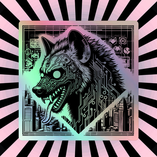 Gothic Grunge Sticker of Dystopian Cyborg Hyena Warcore Weirdcore Cyberpunk Holographic Sticker