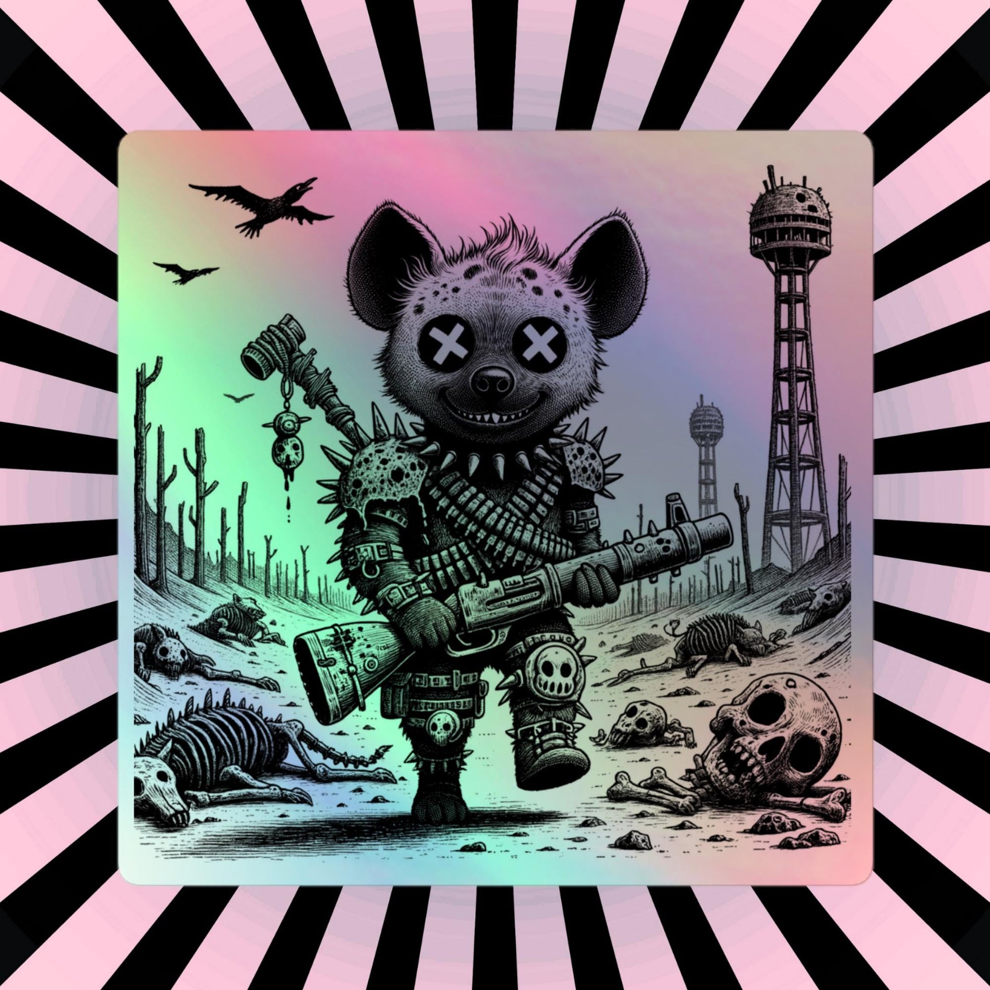 Creepy Cute Hologram Weirdcore Hyena Dystopian Futuristic Battle Hyena Oddcore Holographic sticker
