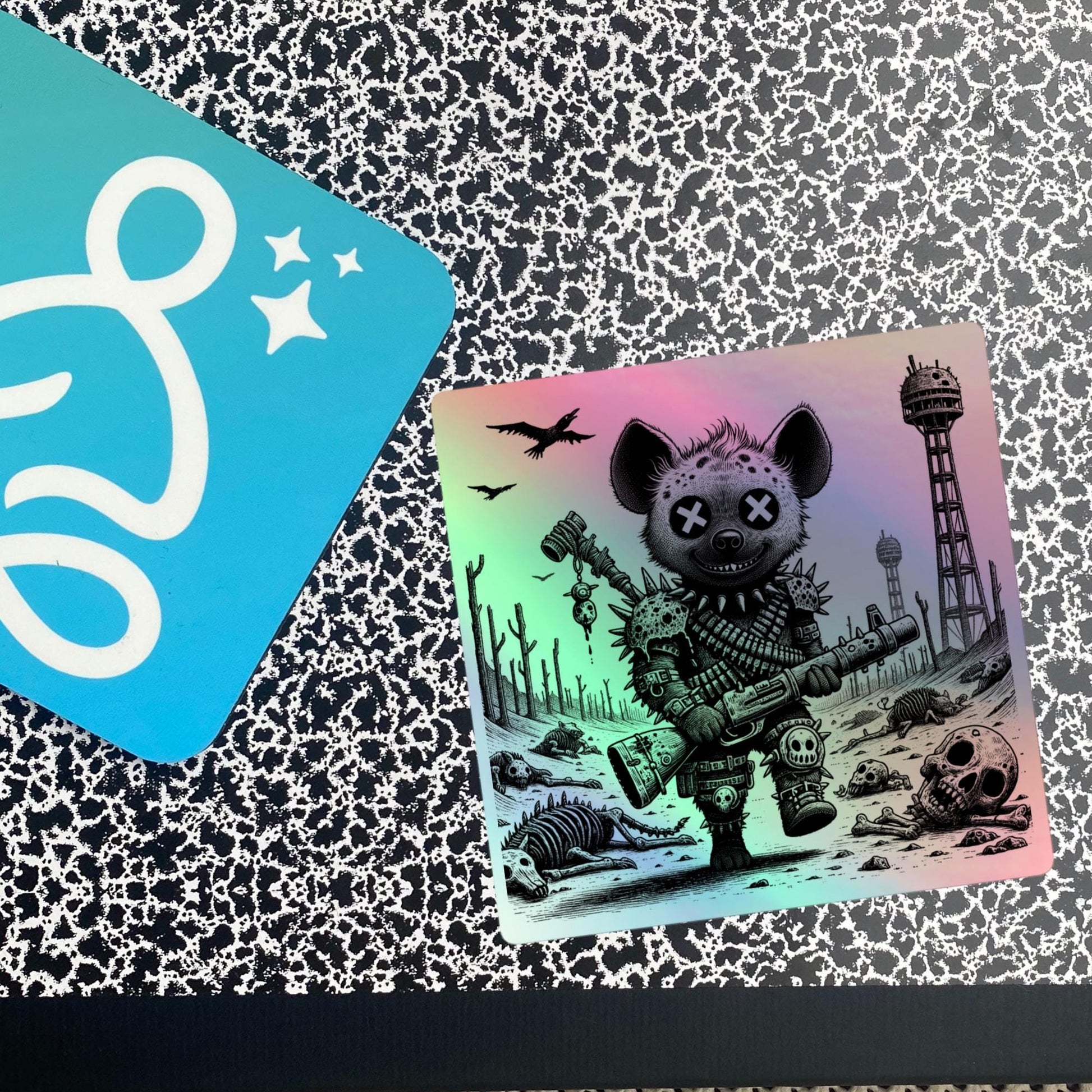 Creepy Cute Hologram Weirdcore Hyena Dystopian Futuristic Battle Hyena Oddcore Holographic sticker