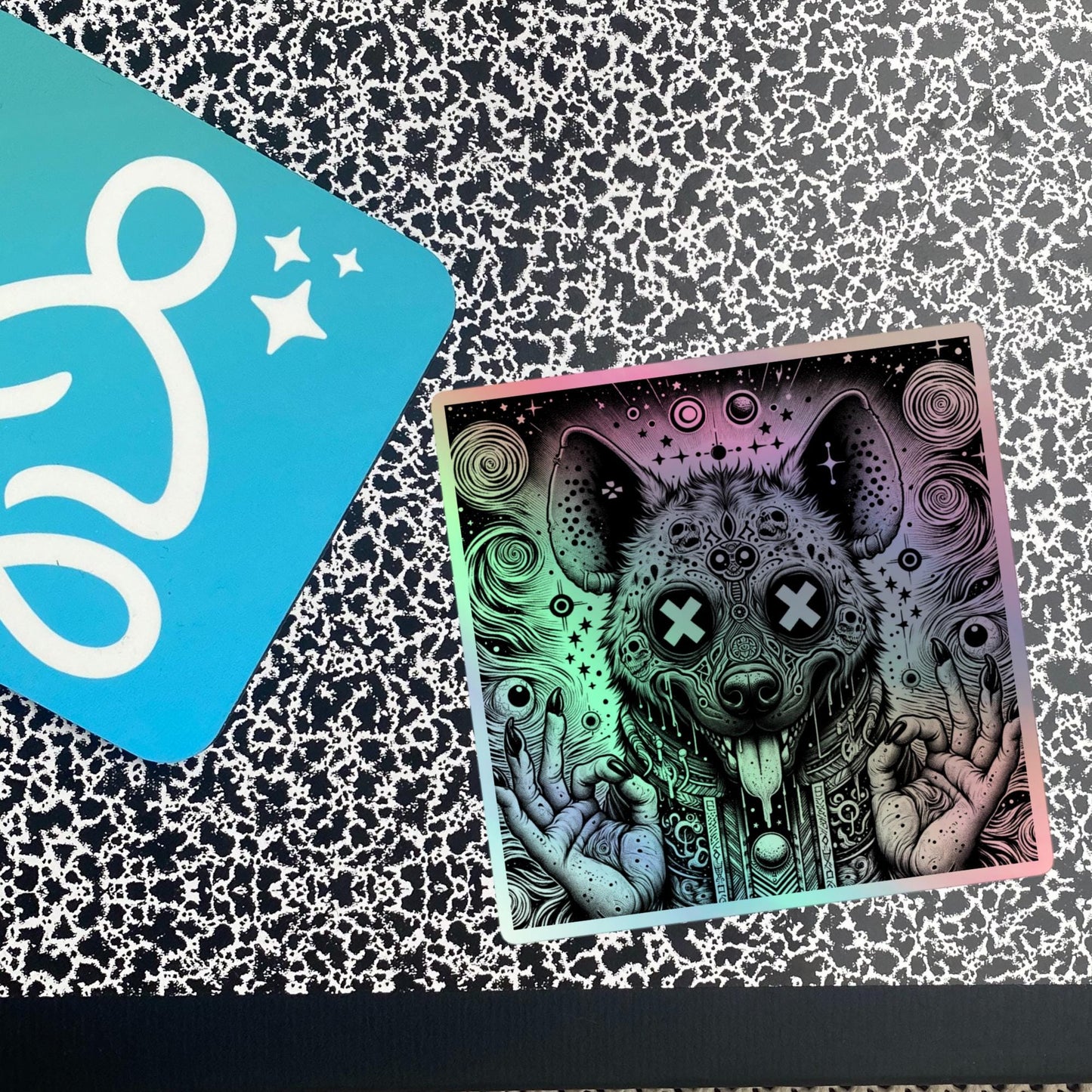 Trippy Weirdcore Oddcore Hyena Hologram Sticker Weird Horror World Holographic sticker