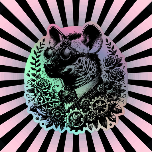 Weirdcore Steampunk Spotted Hyena Hologram Sticker Oddcore Grunge Goth Holographic sticker