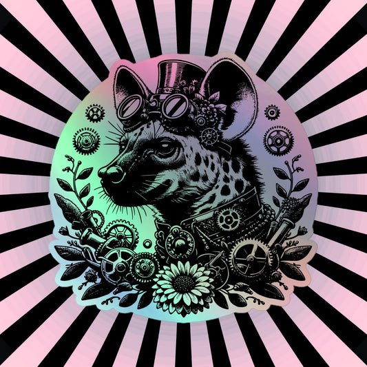 Weirdcore Steampunk Cyber Spotted Hyena Hologram Sticker Oddcore Grunge Goth Holographic sticker