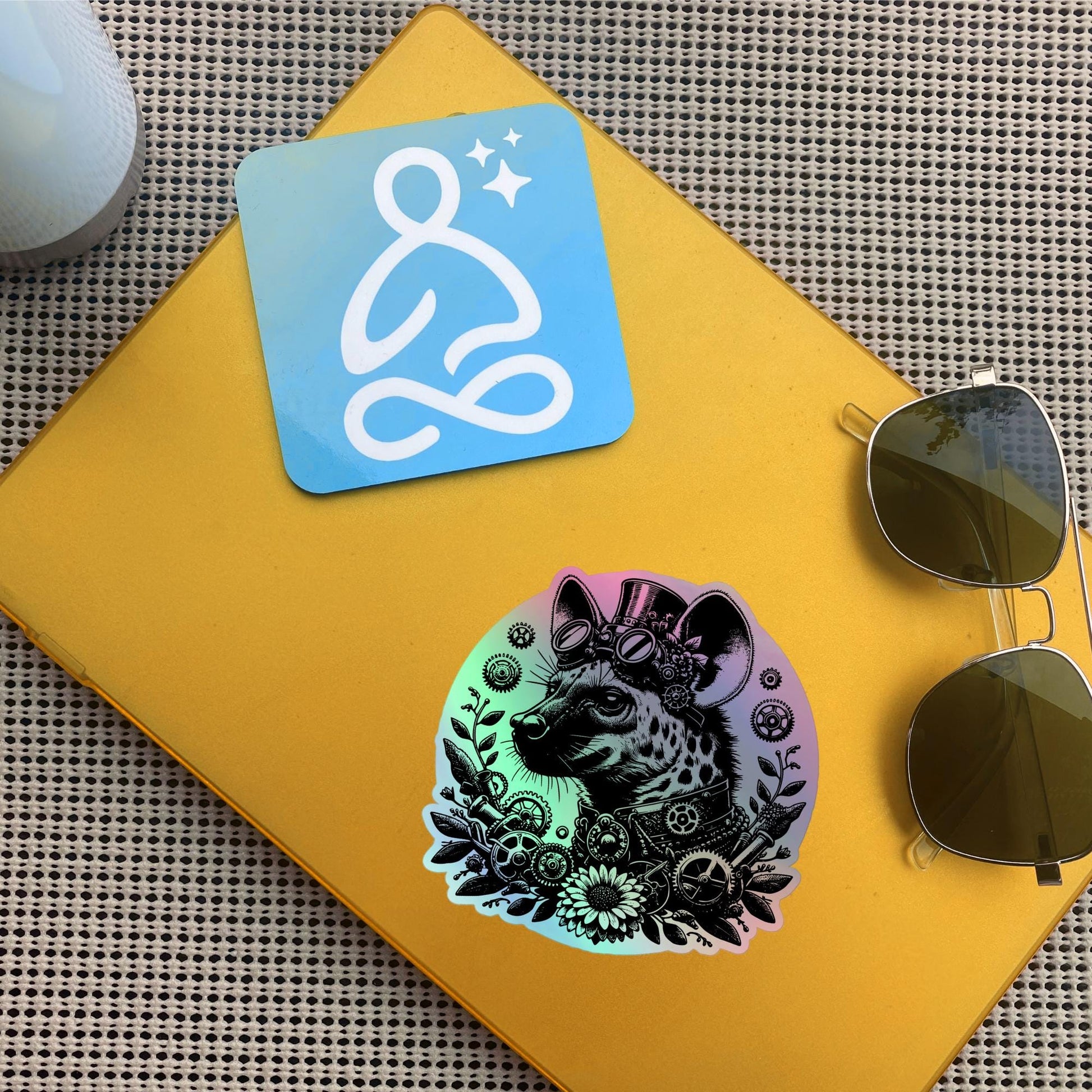 Weirdcore Steampunk Cyber Spotted Hyena Hologram Sticker Oddcore Grunge Goth Holographic sticker