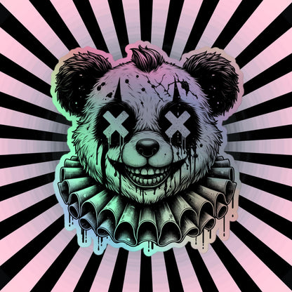 Creepy Clowncore Horror Evil Panda Bear Clown Hologram Sticker Weirdcore Clown Bear Grunge Goth Holographic sticker