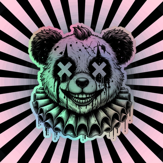 Creepy Clowncore Horror Evil Panda Bear Clown Hologram Sticker Weirdcore Clown Bear Grunge Goth Holographic sticker