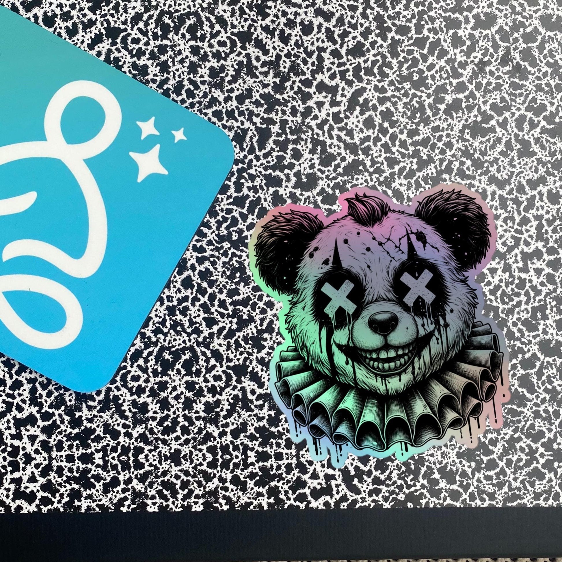 Creepy Clowncore Horror Evil Panda Bear Clown Hologram Sticker Weirdcore Clown Bear Grunge Goth Holographic sticker