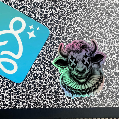Creepy Clowncore Horror Evil Moo Cow Clown Hologram Sticker Weirdcore Clown Grunge Goth Holographic sticker