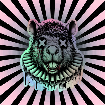 Creepy Clowncore Horror Capybara Clown Hologram Sticker Weirdcore Clown Grunge Goth Holographic sticker
