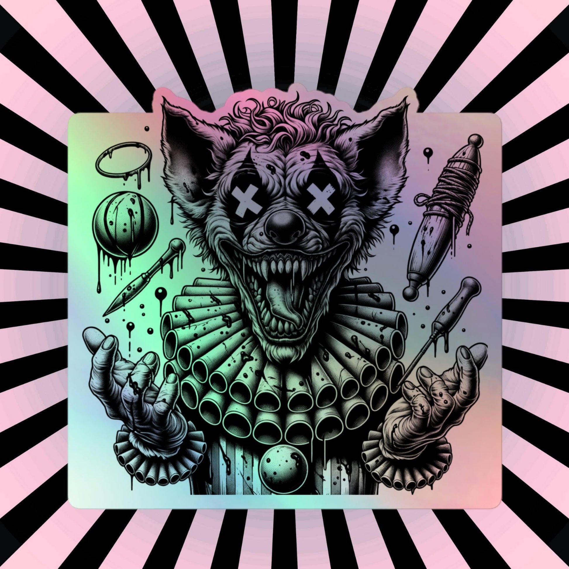 Creepy Clowncore Horror Evil Hyena Clown Hologram Sticker Weirdcore Clown Grunge Goth Holographic sticker