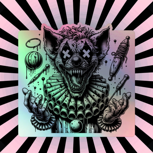 Creepy Clowncore Horror Evil Hyena Clown Hologram Sticker Weirdcore Clown Grunge Goth Holographic sticker