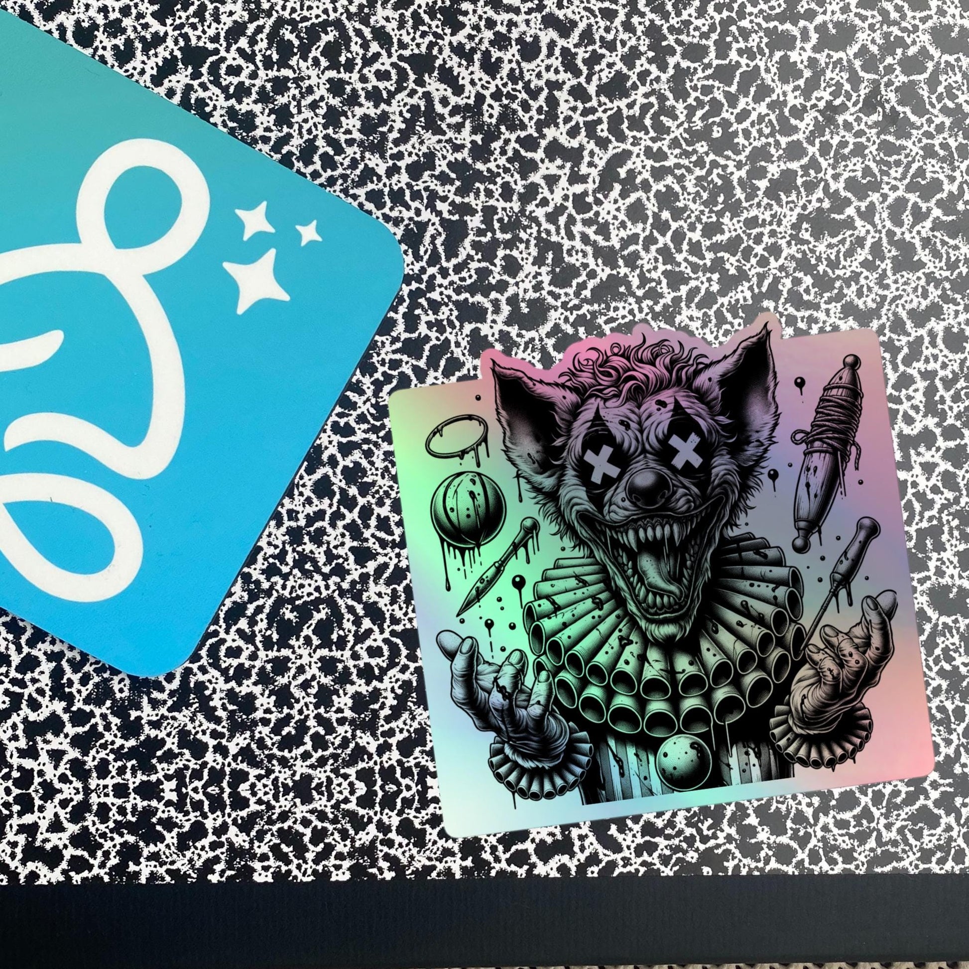 Creepy Clowncore Horror Evil Hyena Clown Hologram Sticker Weirdcore Clown Grunge Goth Holographic sticker