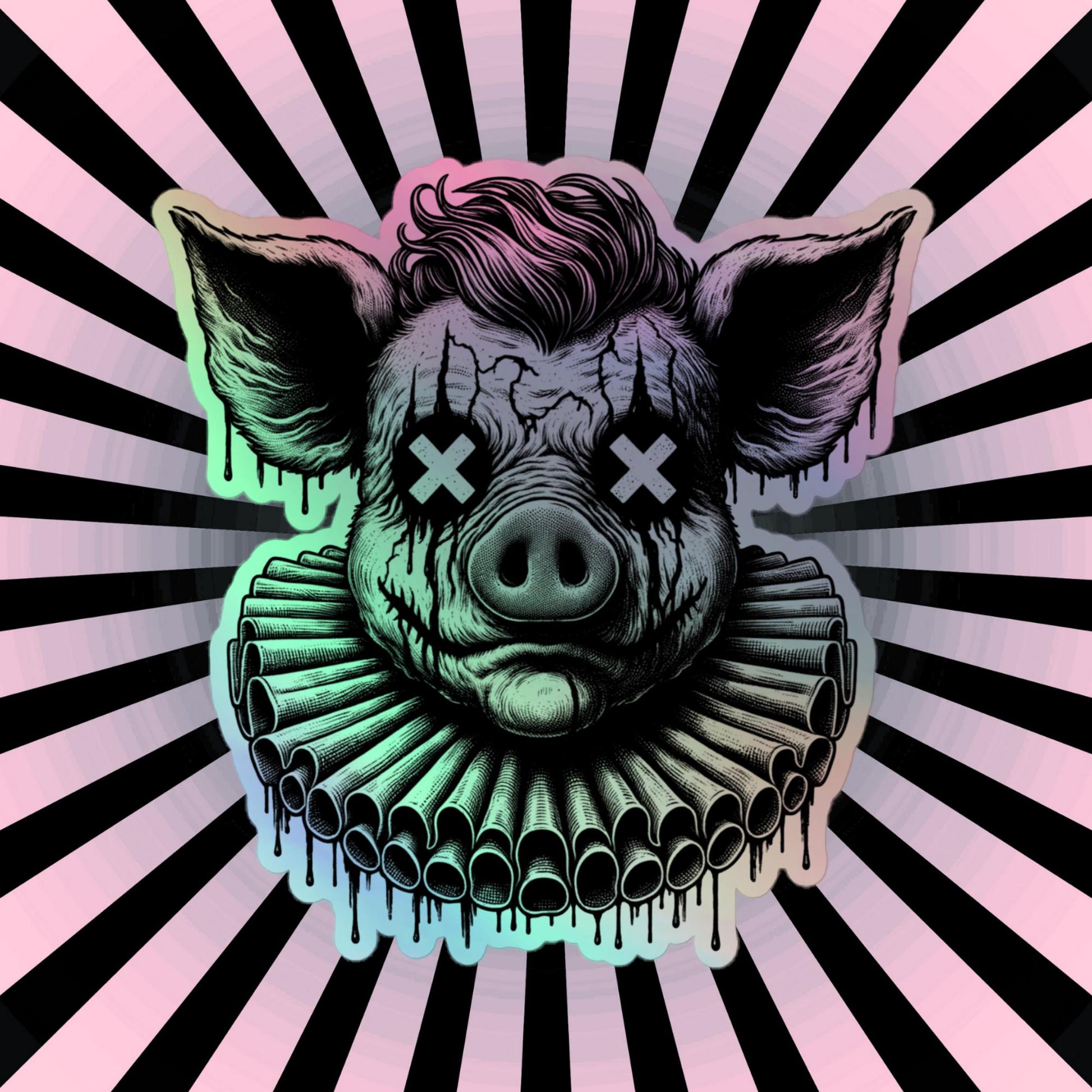 Creepy Clowncore Horror Pig Clown Hologram Sticker Weirdcore Clown Grunge Goth Holographic sticker