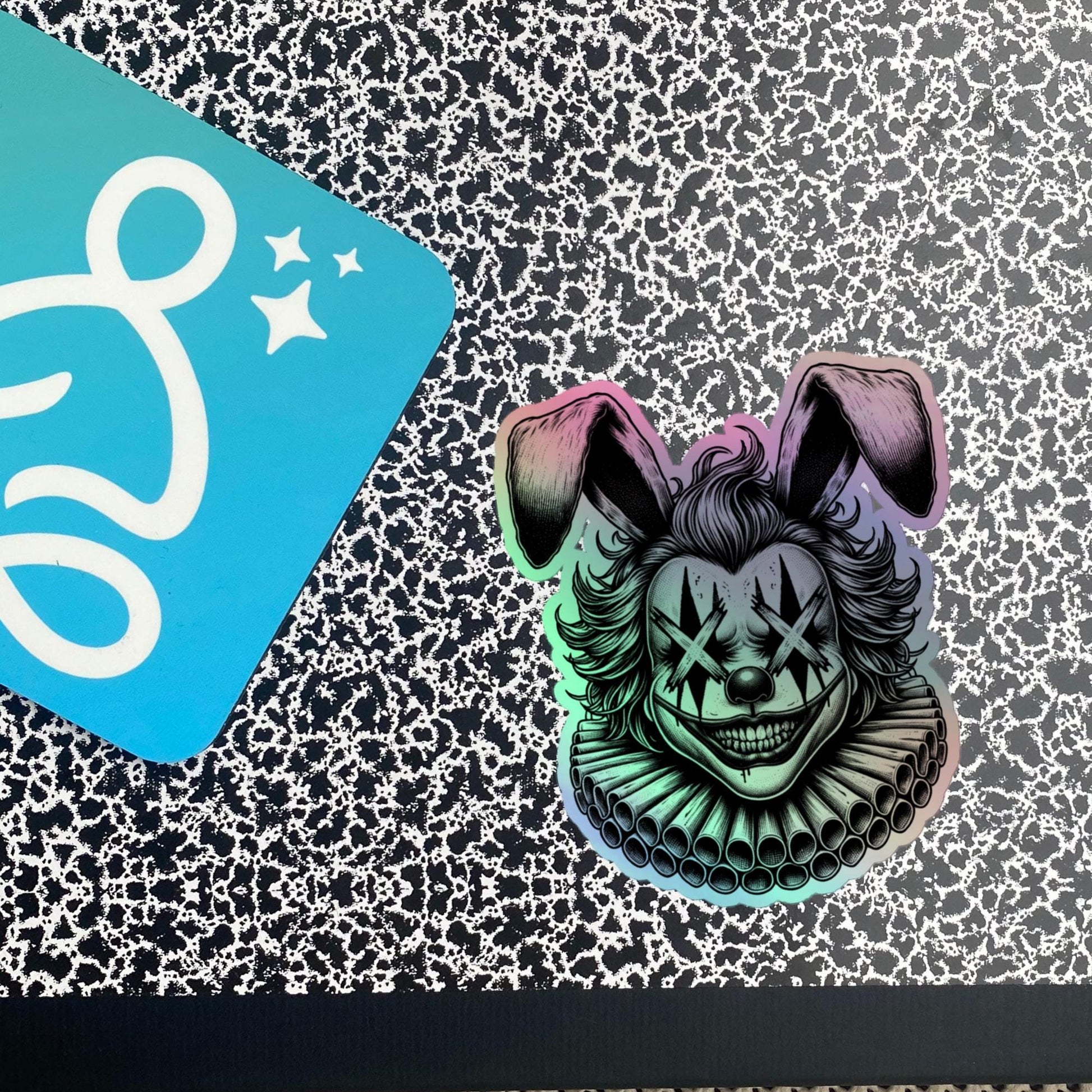 Creepy Clowncore Horror Evil Bunny Clown Hologram Sticker Weirdcore Clown Grunge Goth Holographic sticker