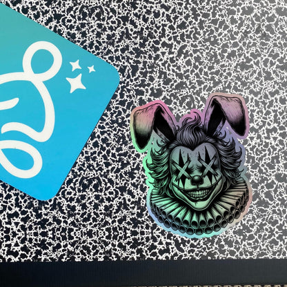 Creepy Clowncore Horror Evil Bunny Clown Hologram Sticker Weirdcore Clown Grunge Goth Holographic sticker
