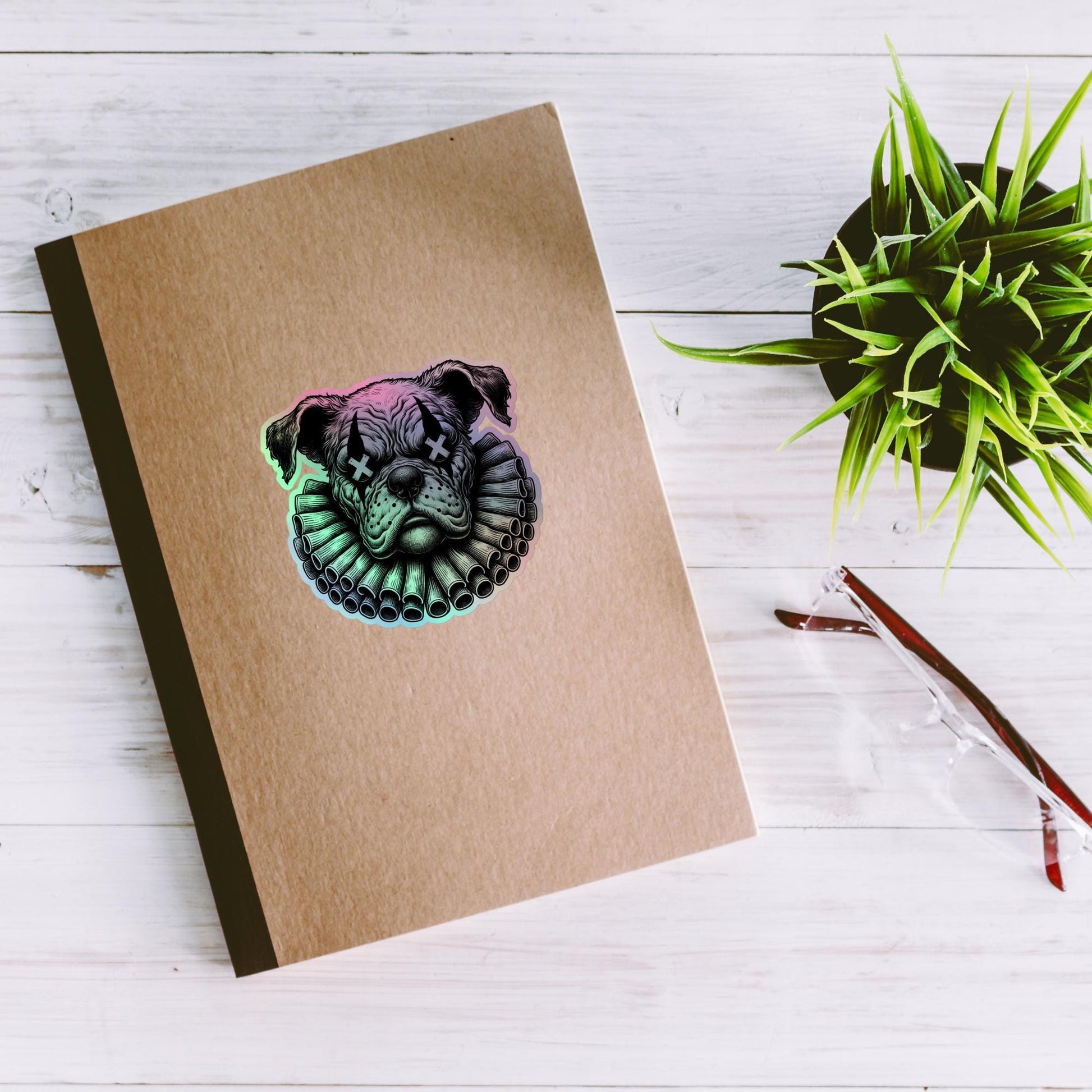 Creepy Clowncore Horror Bulldog Clown Hologram Sticker Weirdcore Clown Dog Grunge Goth Holographic sticker