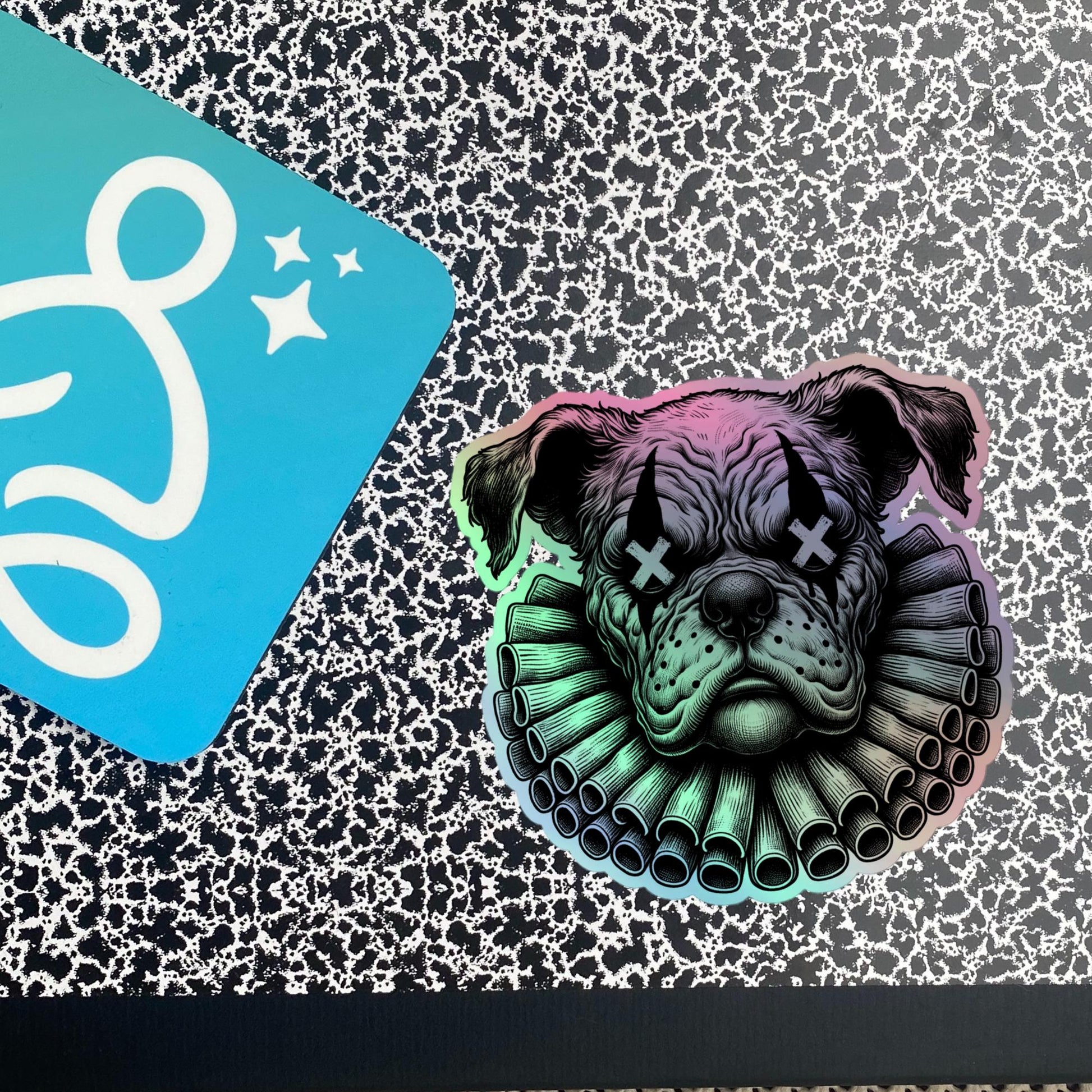 Creepy Clowncore Horror Bulldog Clown Hologram Sticker Weirdcore Clown Dog Grunge Goth Holographic sticker