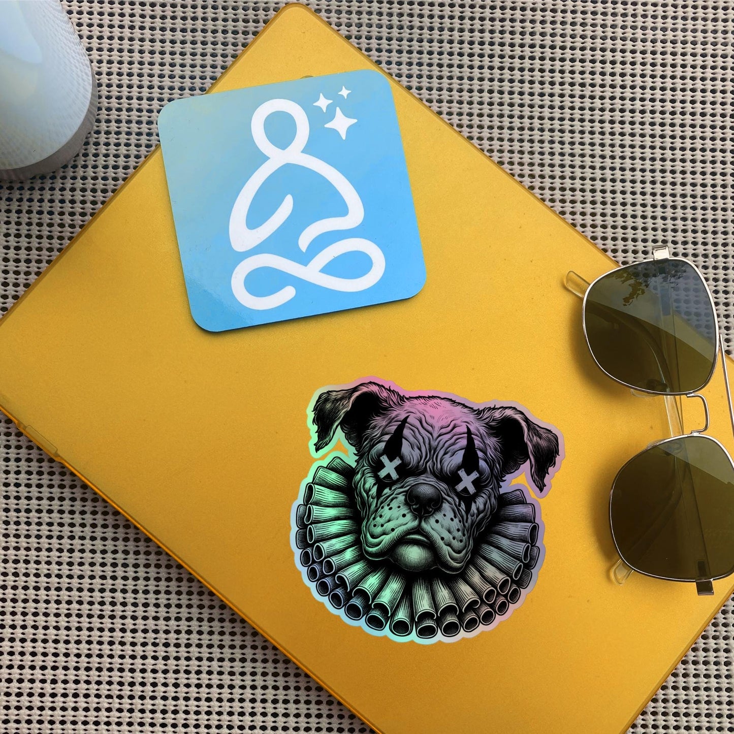 Creepy Clowncore Horror Bulldog Clown Hologram Sticker Weirdcore Clown Dog Grunge Goth Holographic sticker