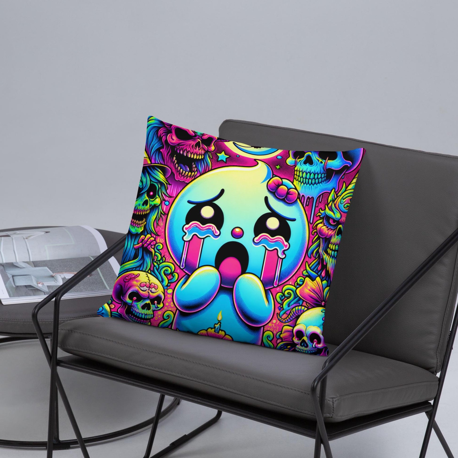 Creepy Cute Frightened Ghoul Decorative Pillow Neon Goth Grunge Weirdcore Halloween Throw Pillow
