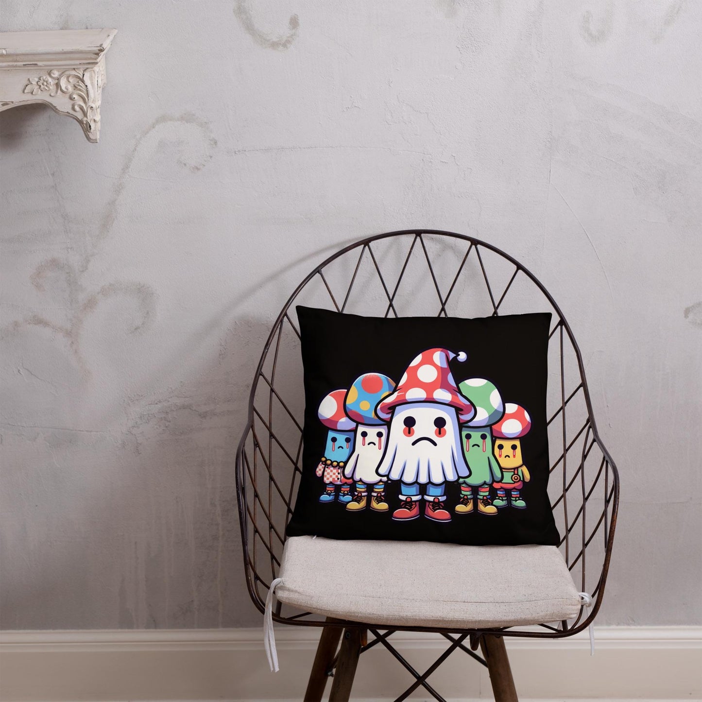 Weirdcore Creepy Cute Mushroom Ghosts Throw Pillow Halloween Goth Grunge Room Decor