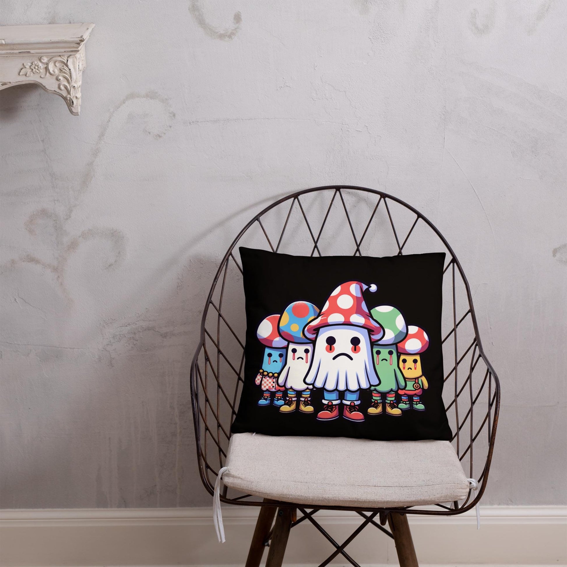 Weirdcore Creepy Cute Mushroom Ghosts Throw Pillow Halloween Goth Grunge Room Decor