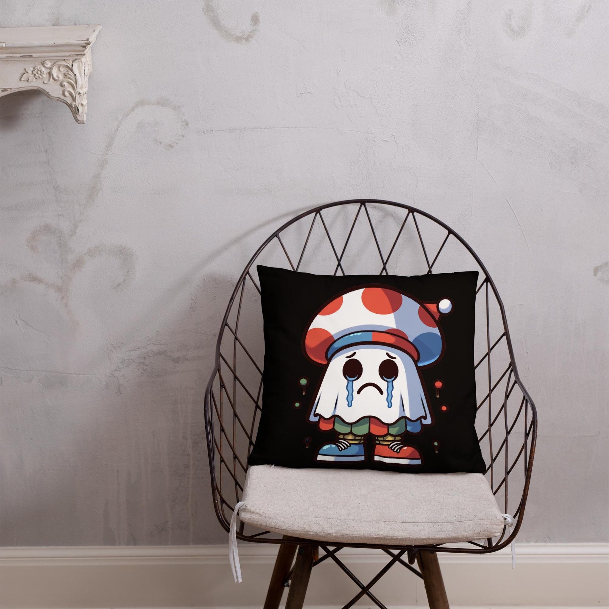 Weirdcore Creepy Cute Mushroom Ghosts Throw Pillow Halloween Goth Grunge Room Decor