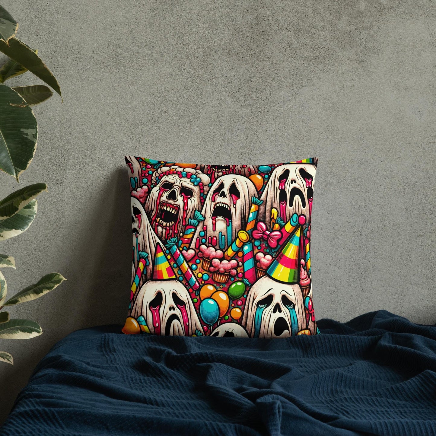 Creepy Screaming Ghosts Decorative Horror Pillow Halloween Weirdcore Candy Goth Throw Pillow