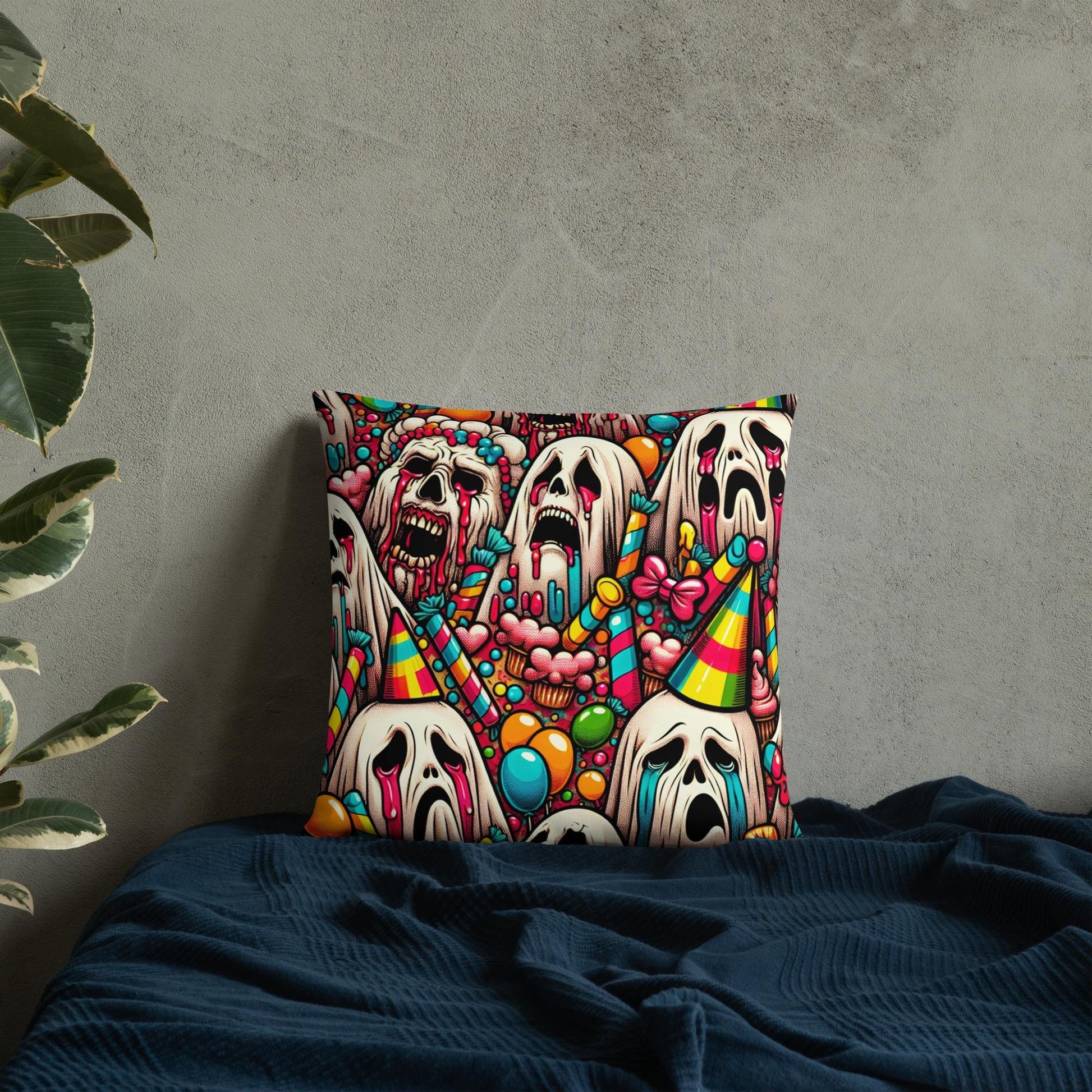 Creepy Screaming Ghosts Decorative Horror Pillow Halloween Weirdcore Candy Goth Throw Pillow
