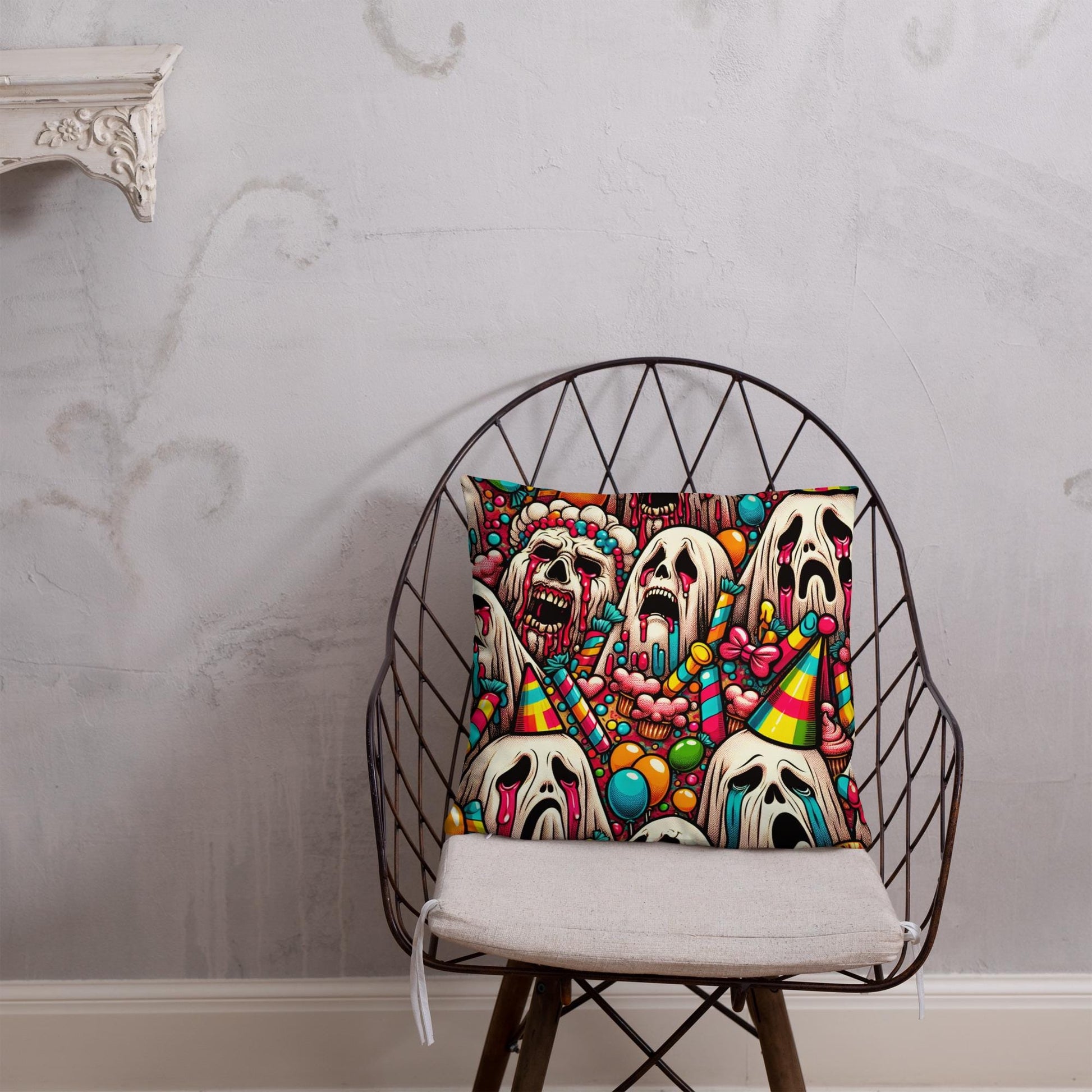 Creepy Screaming Ghosts Decorative Horror Pillow Halloween Weirdcore Candy Goth Throw Pillow