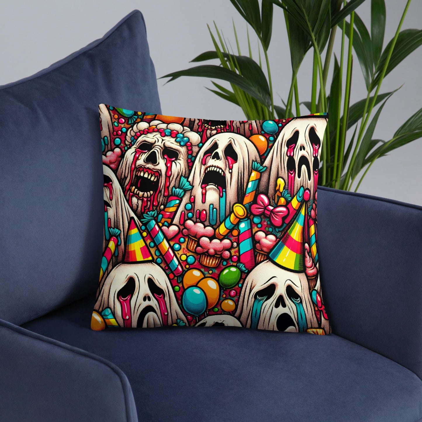 Creepy Screaming Ghosts Decorative Horror Pillow Halloween Weirdcore Candy Goth Throw Pillow