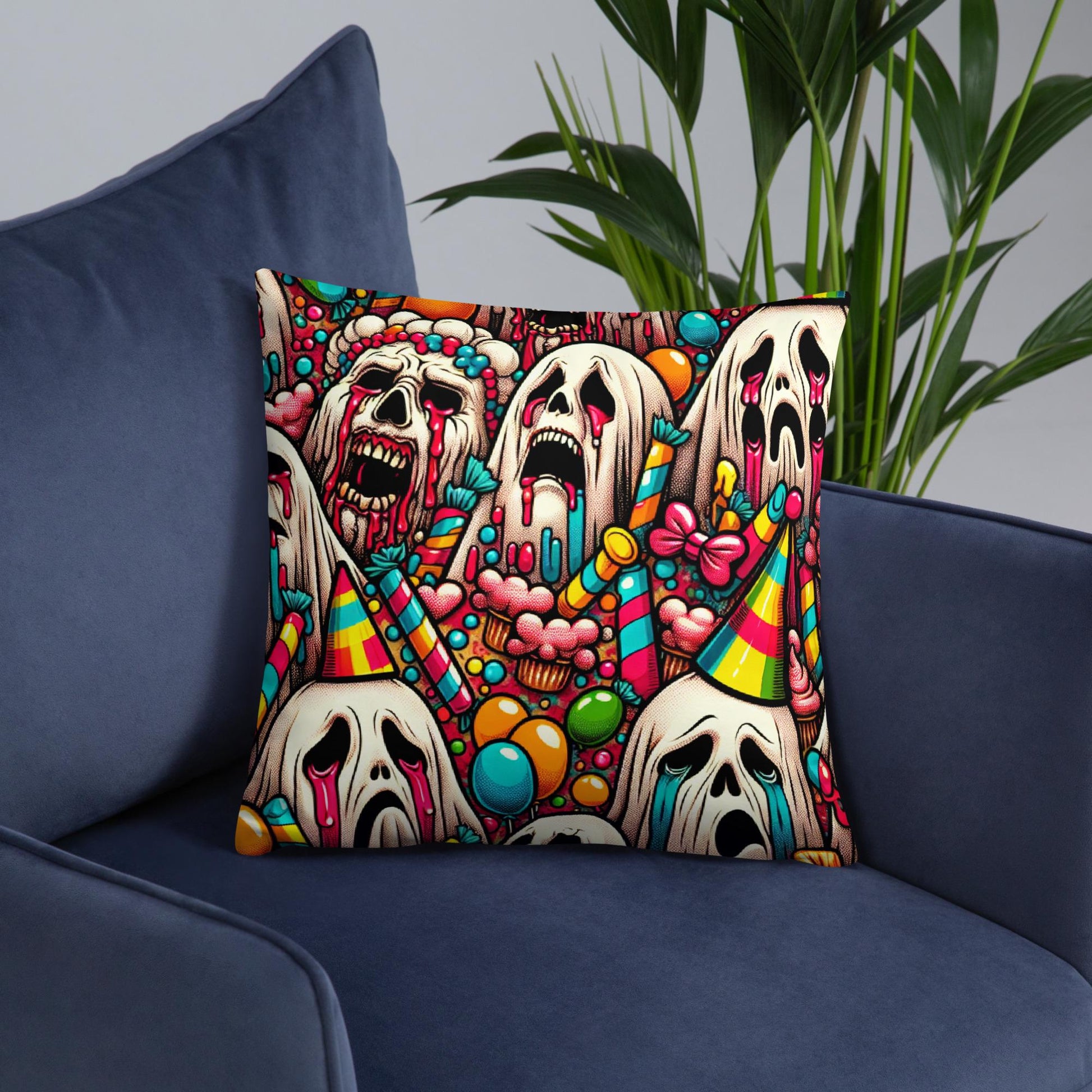 Creepy Screaming Ghosts Decorative Horror Pillow Halloween Weirdcore Candy Goth Throw Pillow