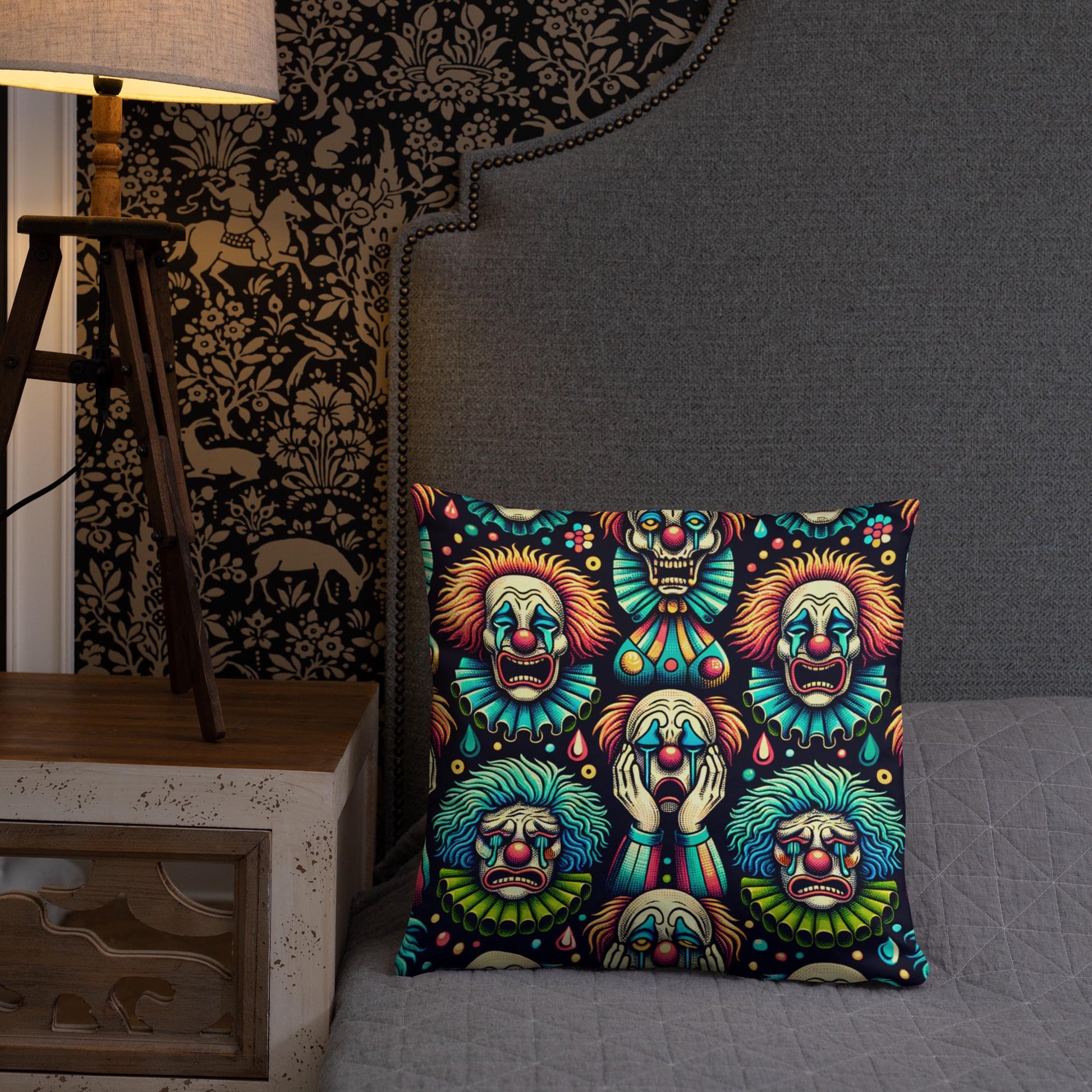 Weirdcore Crying Clowns Pattern Decorative Pillow Halloween Clowncore Goth Decor Throw Pillow