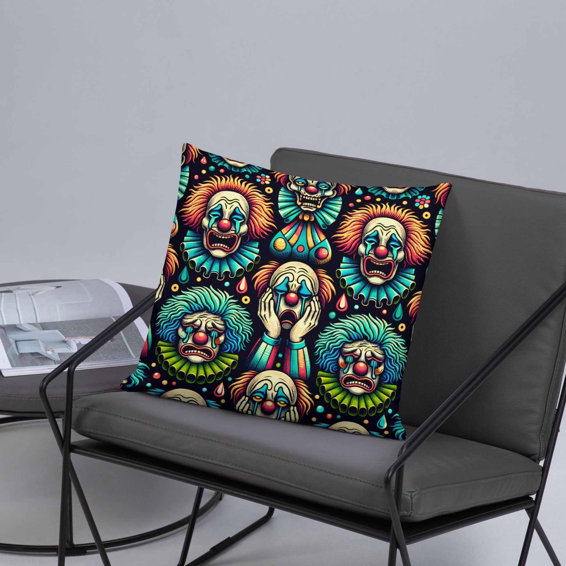 Weirdcore Crying Clowns Pattern Decorative Pillow Halloween Clowncore Goth Decor Throw Pillow