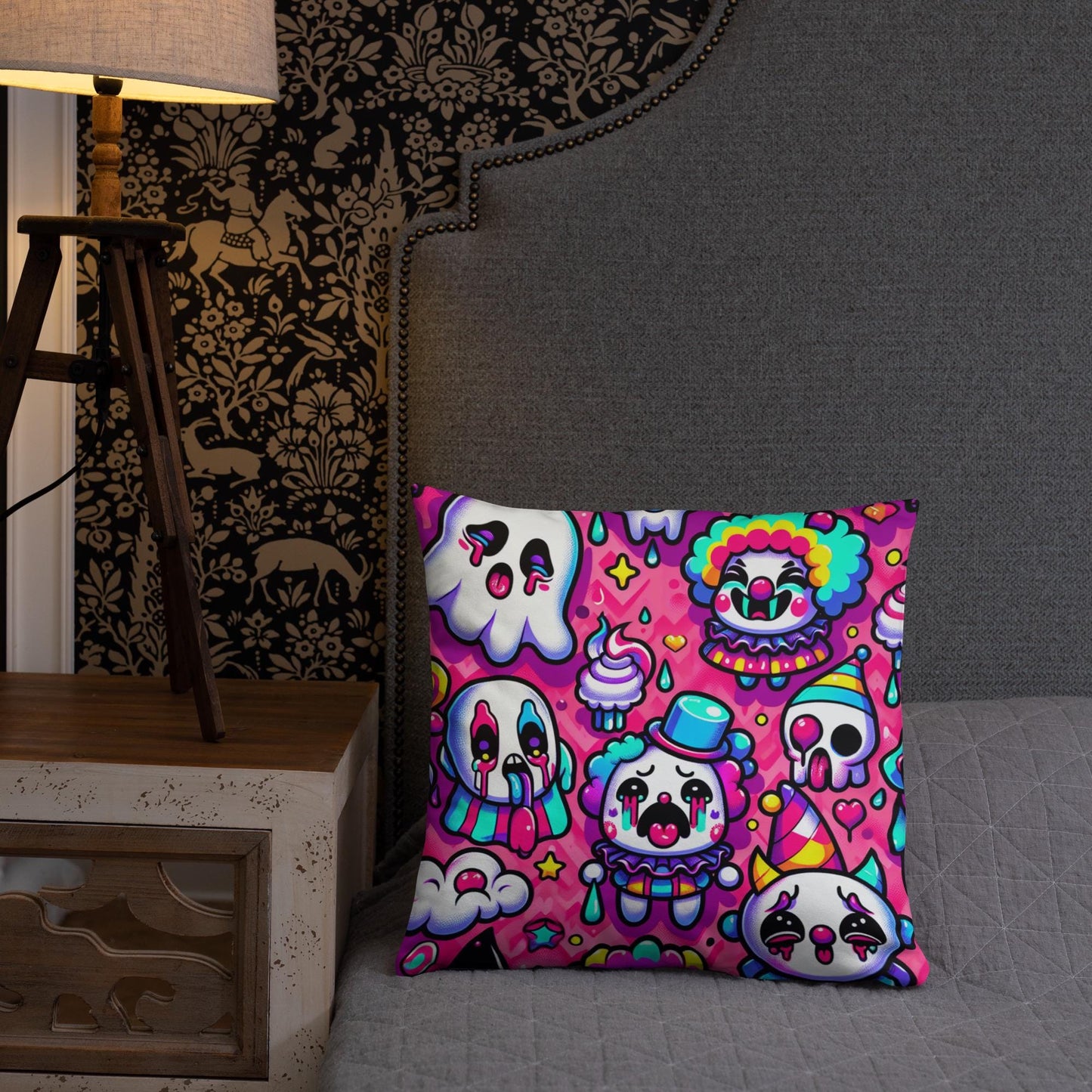 Bubble Goth Ghosts Clown Decorative Pillow Neon Goth Horror Throw Pillow Grunge Room Decor