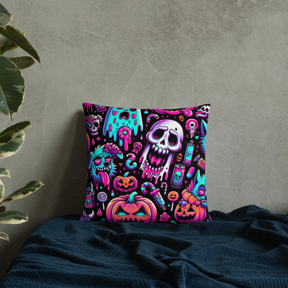 Weirdcore Bubble Neon Goth Ghost Throw Pillow Candy Goth Horror Halloween Decorative Pillow