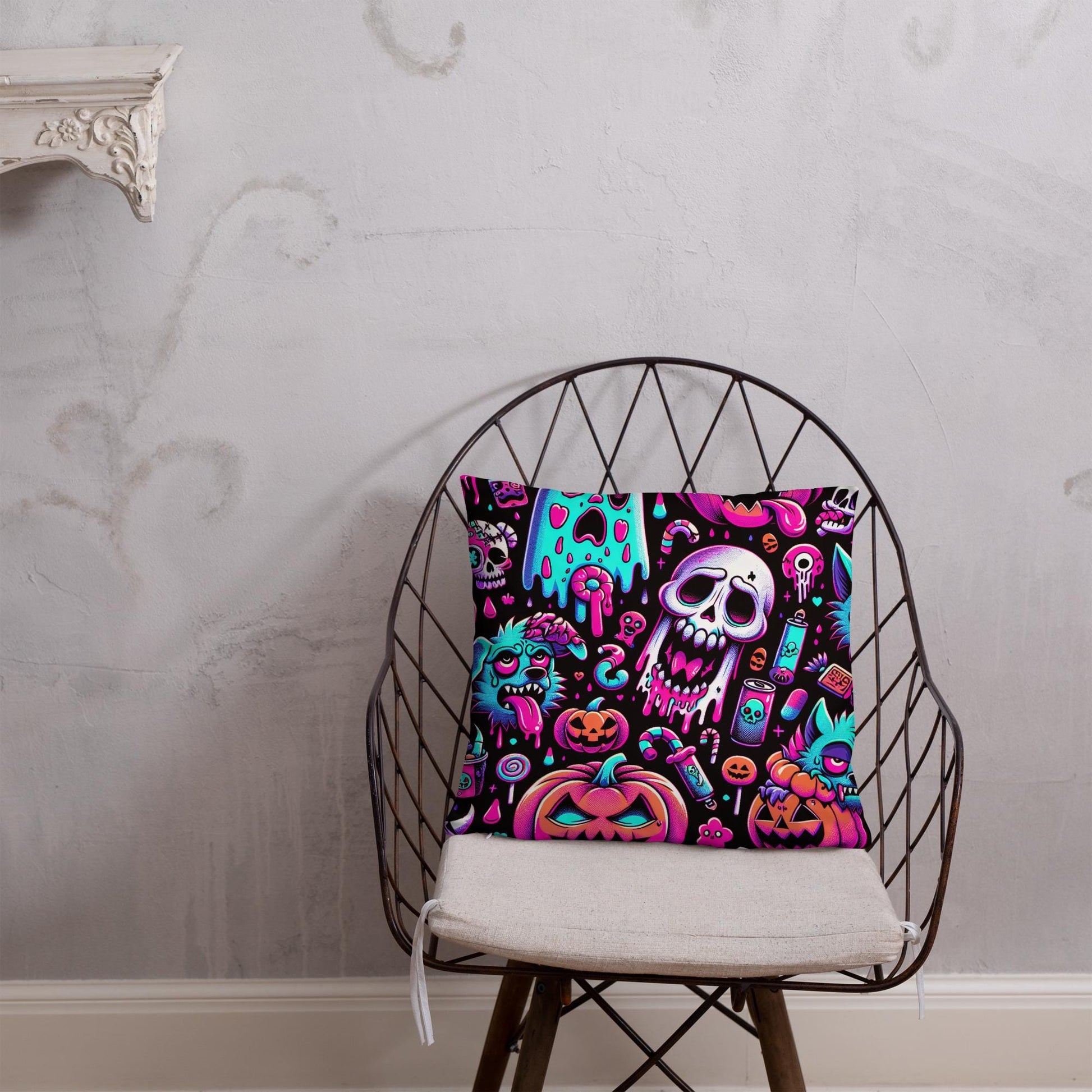 Weirdcore Bubble Neon Goth Ghost Throw Pillow Candy Goth Horror Halloween Decorative Pillow