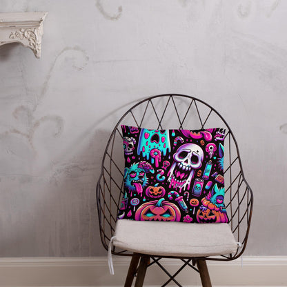 Weirdcore Bubble Neon Goth Ghost Throw Pillow Candy Goth Horror Halloween Decorative Pillow