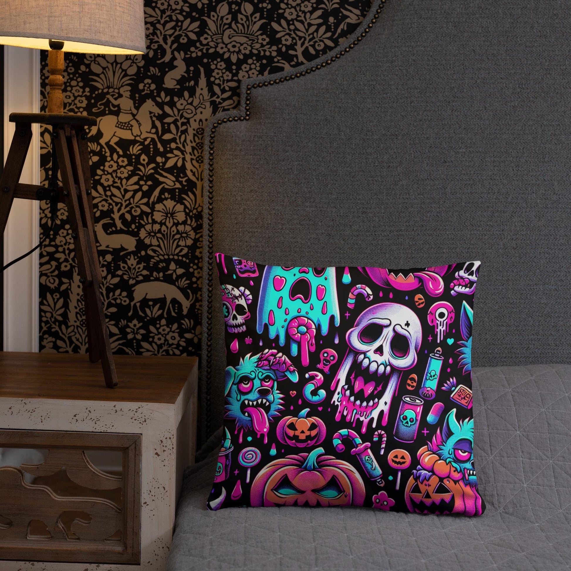 Weirdcore Bubble Neon Goth Ghost Throw Pillow Candy Goth Horror Halloween Decorative Pillow