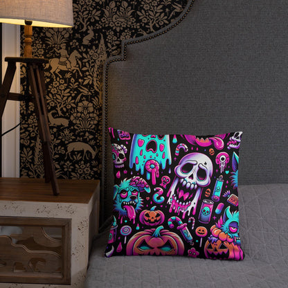 Weirdcore Bubble Neon Goth Ghost Throw Pillow Candy Goth Horror Halloween Decorative Pillow